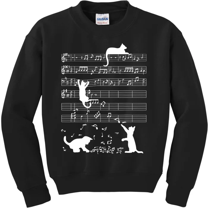 Cute Cat Kitty Playing Music Gift Clef Piano Musician Art Gift Kids Sweatshirt