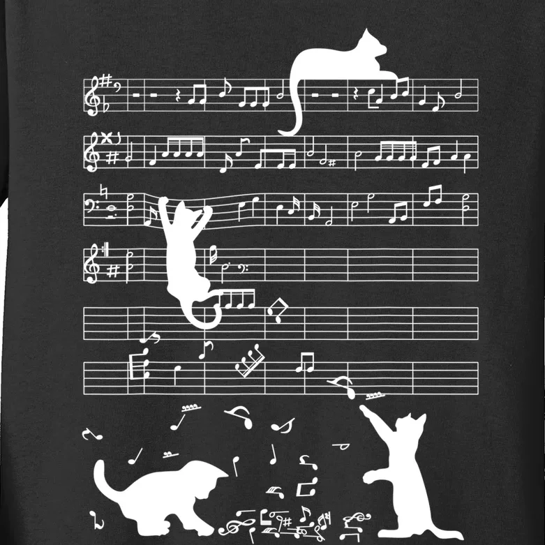 Cute Cat Kitty Playing Music Gift Clef Piano Musician Art Gift Kids Long Sleeve Shirt