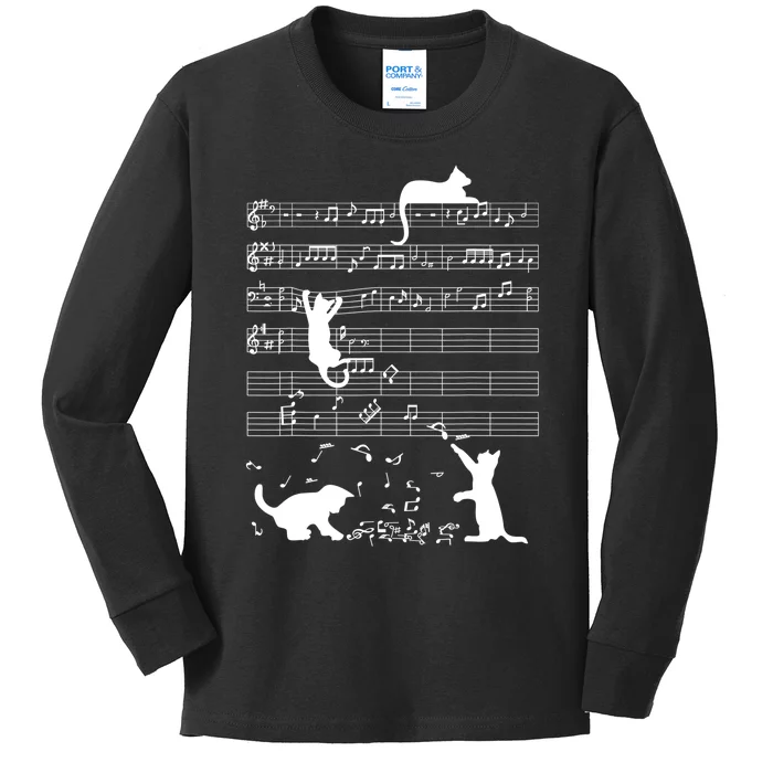 Cute Cat Kitty Playing Music Gift Clef Piano Musician Art Gift Kids Long Sleeve Shirt