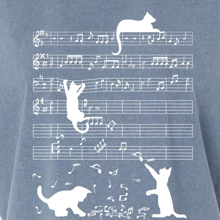 Cute Cat Kitty Playing Music Gift Clef Piano Musician Art Gift Garment-Dyed Women's Muscle Tee