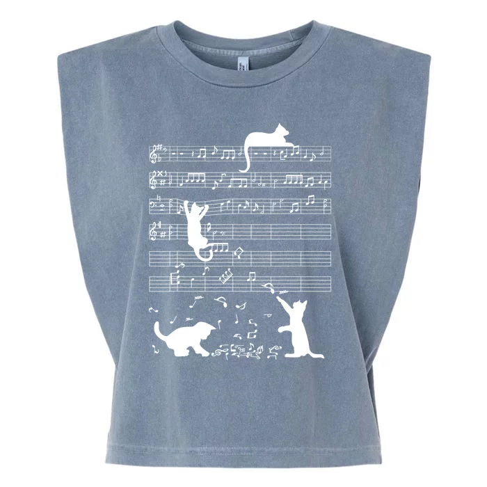 Cute Cat Kitty Playing Music Gift Clef Piano Musician Art Gift Garment-Dyed Women's Muscle Tee