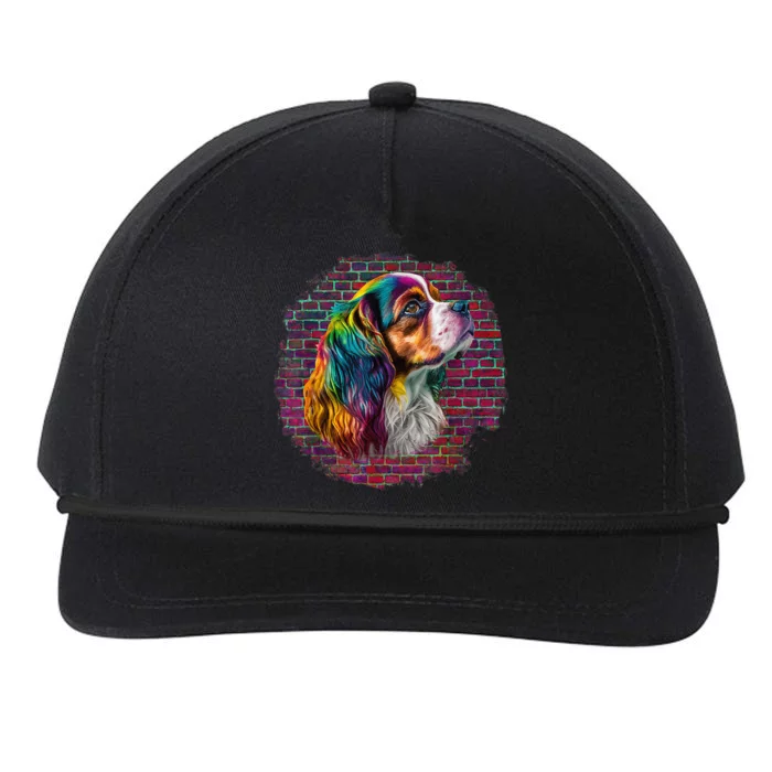 Colorful Cavalier King Charles Spaniel Dog Pop Art Bricks Snapback Five-Panel Rope Hat