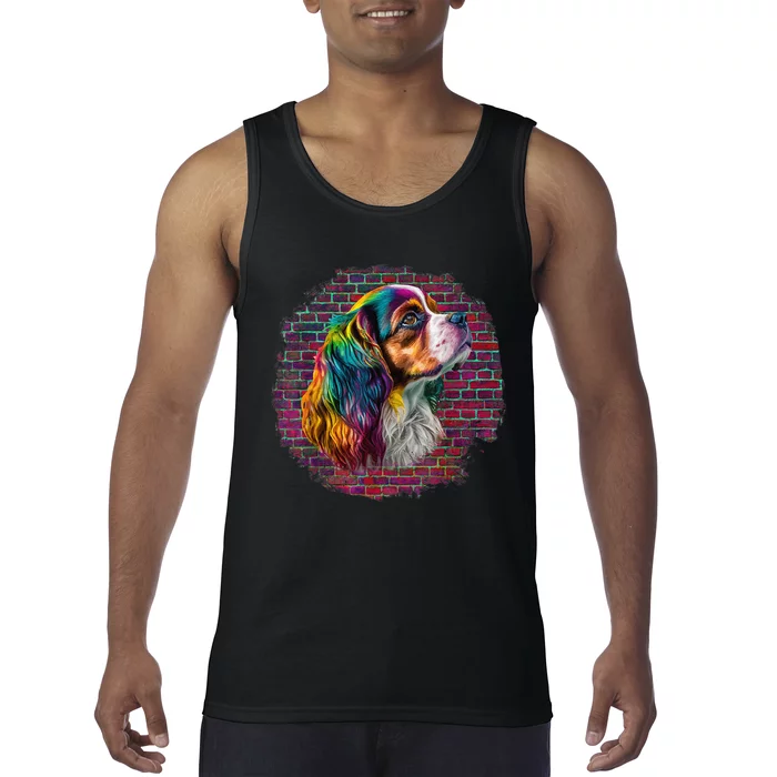 Colorful Cavalier King Charles Spaniel Dog Pop Art Bricks Tank Top