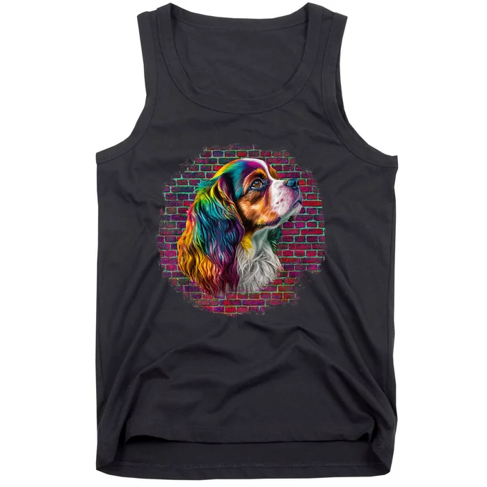 Colorful Cavalier King Charles Spaniel Dog Pop Art Bricks Tank Top