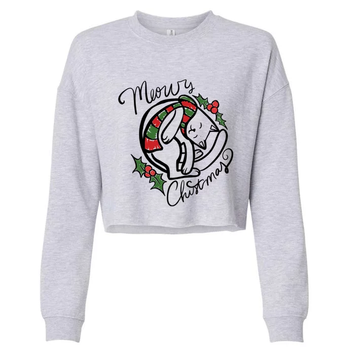 Christmas Cat Kitty Meowy Cute Gift Cropped Pullover Crew