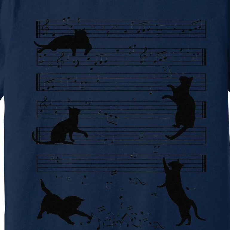 Cute Cat Kitty Playing Music Note Clef Musician Art Funny Premium T-Shirt