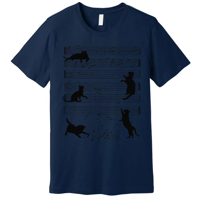 Cute Cat Kitty Playing Music Note Clef Musician Art Funny Premium T-Shirt