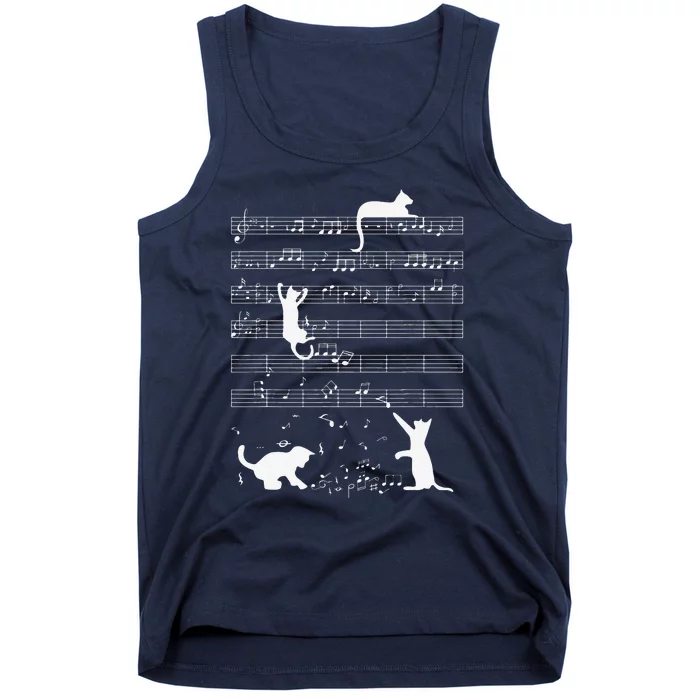 Cute Cat Kitty Playing Music Note Funny Clef Musician Art Tank Top