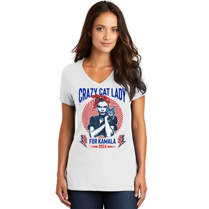 Crazy Cat Lady For Kamala 2024 Kamala Election 2024 Vote Women's V-Neck T-Shirt