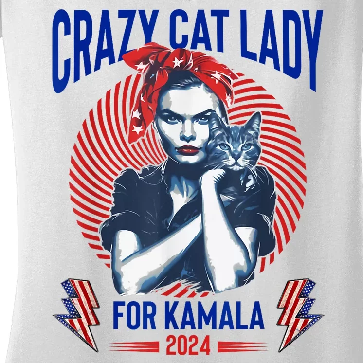 Crazy Cat Lady For Kamala 2024 Kamala Election 2024 Vote Women's V-Neck T-Shirt