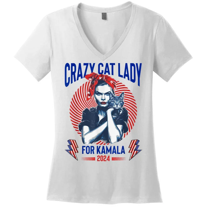 Crazy Cat Lady For Kamala 2024 Kamala Election 2024 Vote Women's V-Neck T-Shirt