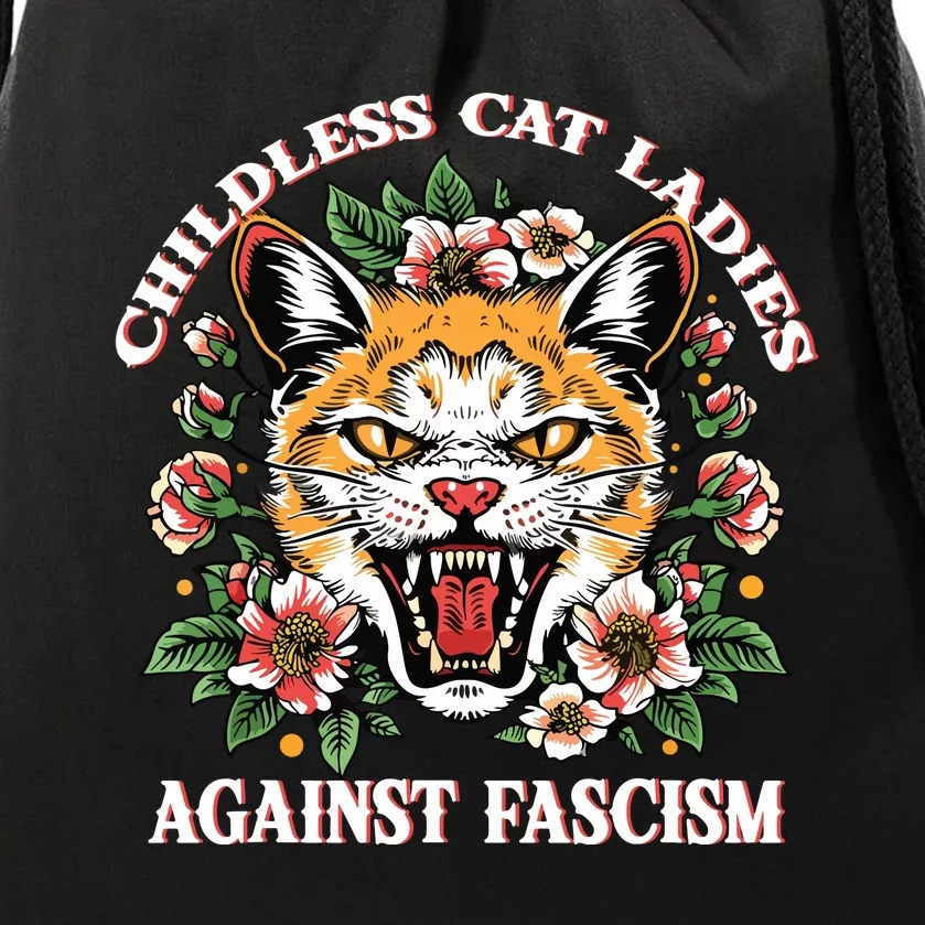 Childless Cat Ladies Against Fascism Drawstring Bag