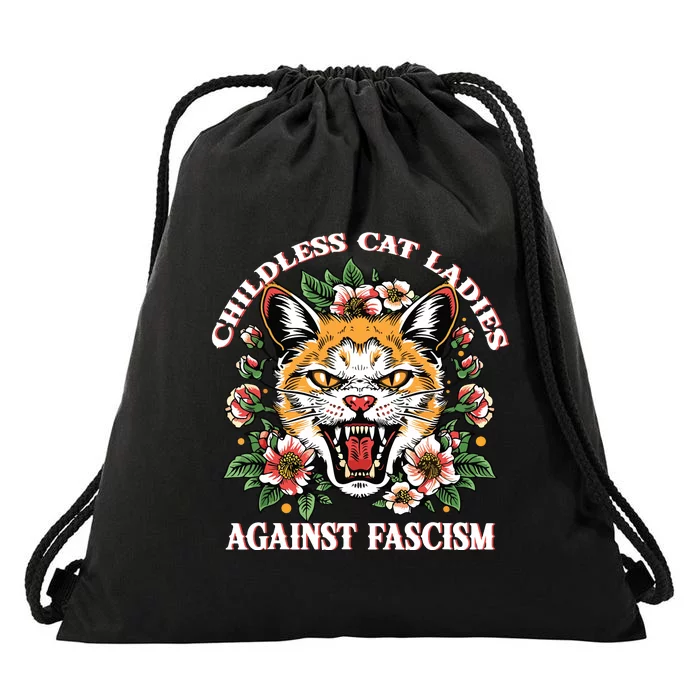 Childless Cat Ladies Against Fascism Drawstring Bag