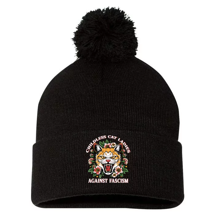 Childless Cat Ladies Against Fascism Pom Pom 12in Knit Beanie