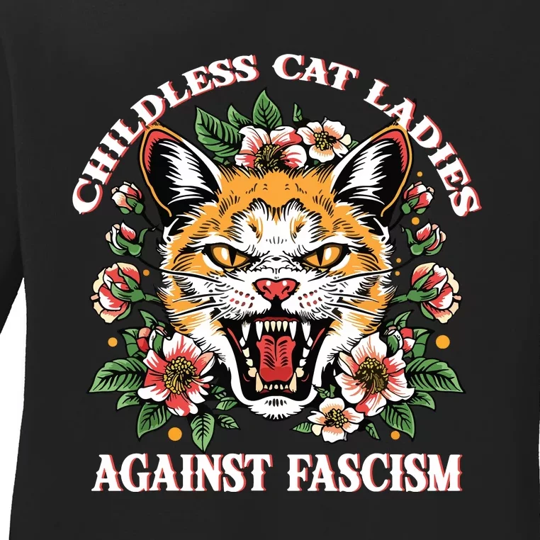 Childless Cat Ladies Against Fascism Ladies Long Sleeve Shirt