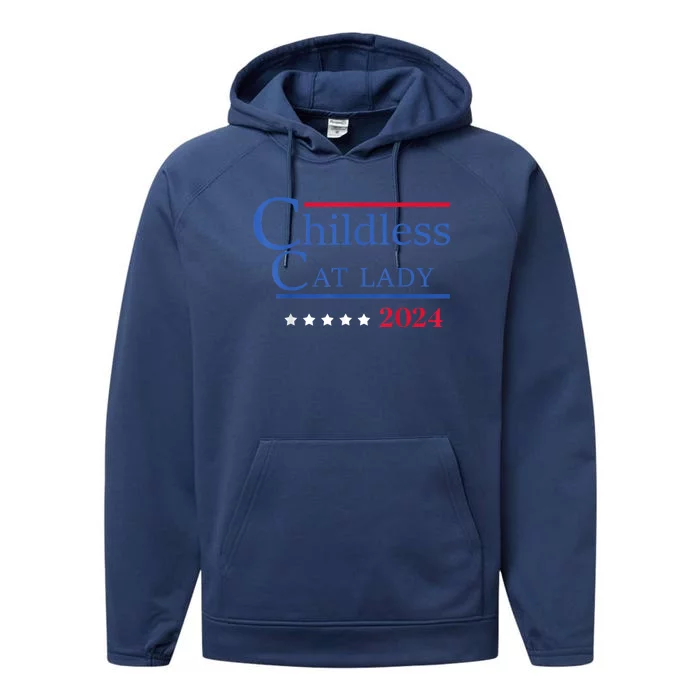 Childless Cat Lady 2024 Ladies Is Voting Kamala Performance Fleece Hoodie