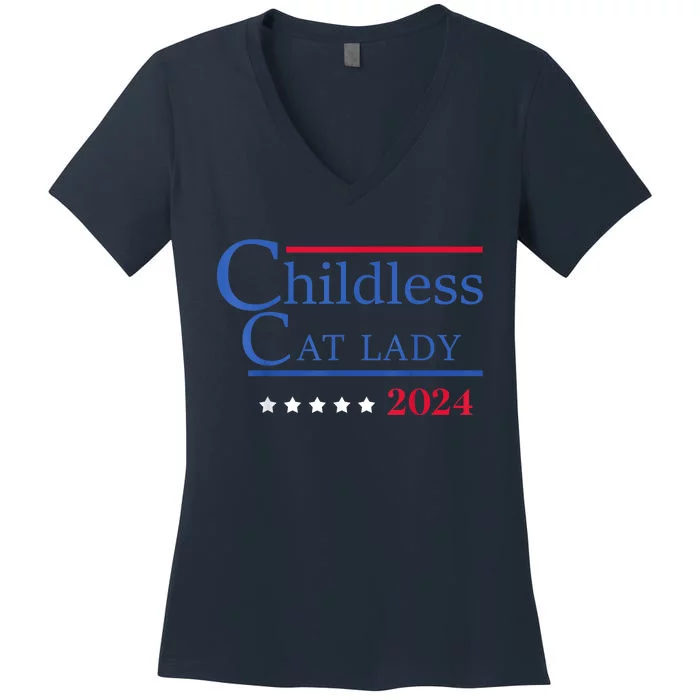 Childless Cat Lady 2024 Ladies Is Voting Kamala Women's V-Neck T-Shirt