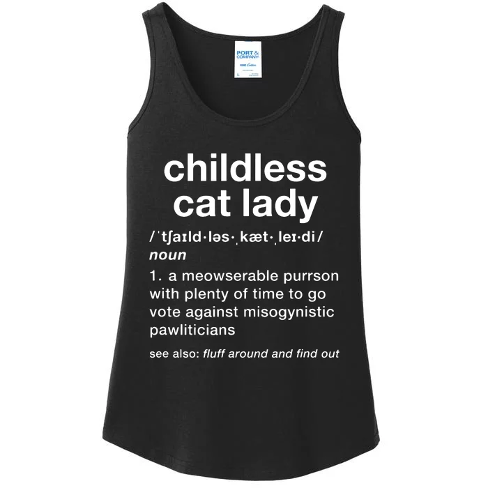 Childless Cat Lady Funny Dictionary Definition Ladies Essential Tank