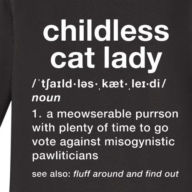 Childless Cat Lady Funny Dictionary Definition Baby Long Sleeve Bodysuit