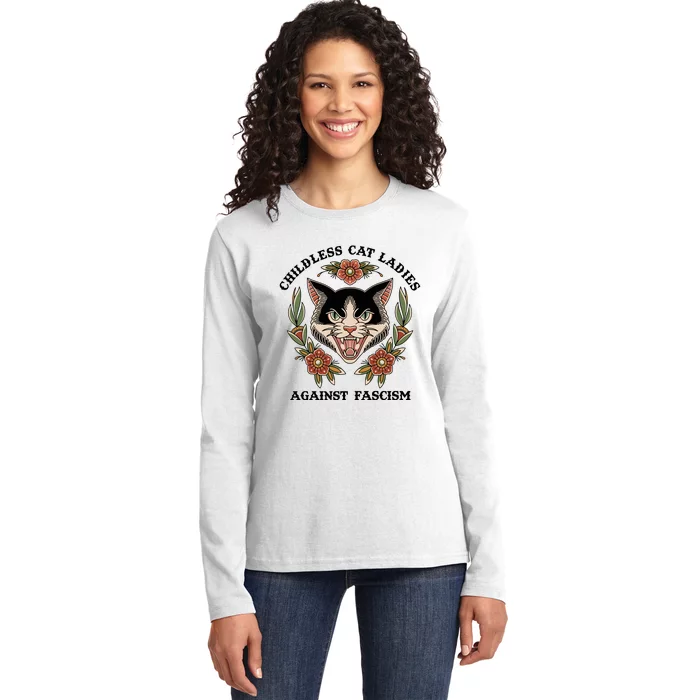 Childless Cat Ladies Against Fascism Ladies Long Sleeve Shirt