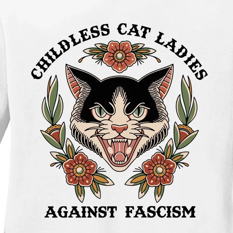 Childless Cat Ladies Against Fascism Ladies Long Sleeve Shirt