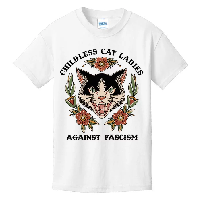 Childless Cat Ladies Against Fascism Kids T-Shirt