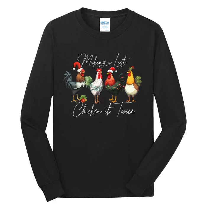 Christmas Chicken Lover Xmas Santa Hat Funny Farm Gift Tall Long Sleeve T-Shirt