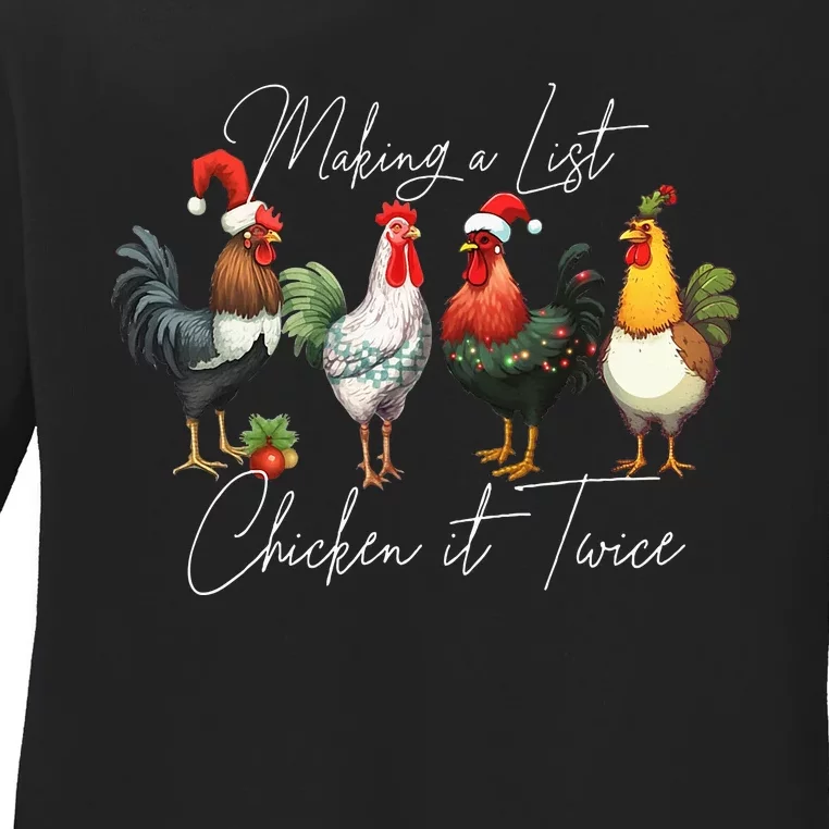 Christmas Chicken Lover Xmas Santa Hat Funny Farm Gift Ladies Long Sleeve Shirt