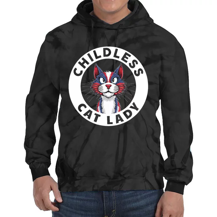 Childless Cat Lady Election Vote 2024 Patriotic Tie Dye Hoodie