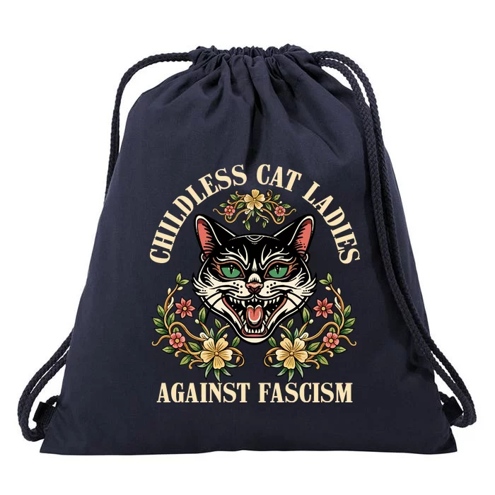 Childless Cat Ladies Against Fascism Drawstring Bag