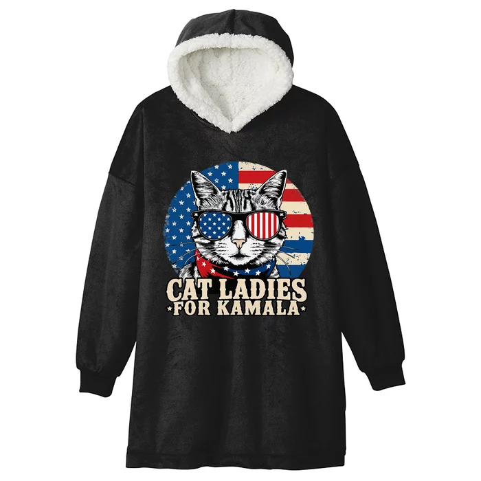 Childless Cat Lady For Kamala Harris Voting Hooded Wearable Blanket