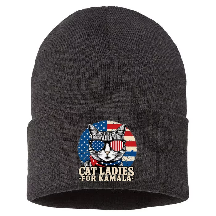 Childless Cat Lady For Kamala Harris Voting Sustainable Knit Beanie