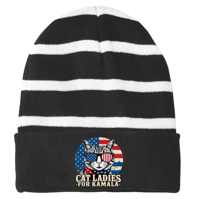 Childless Cat Lady For Kamala Harris Voting Striped Beanie with Solid Band