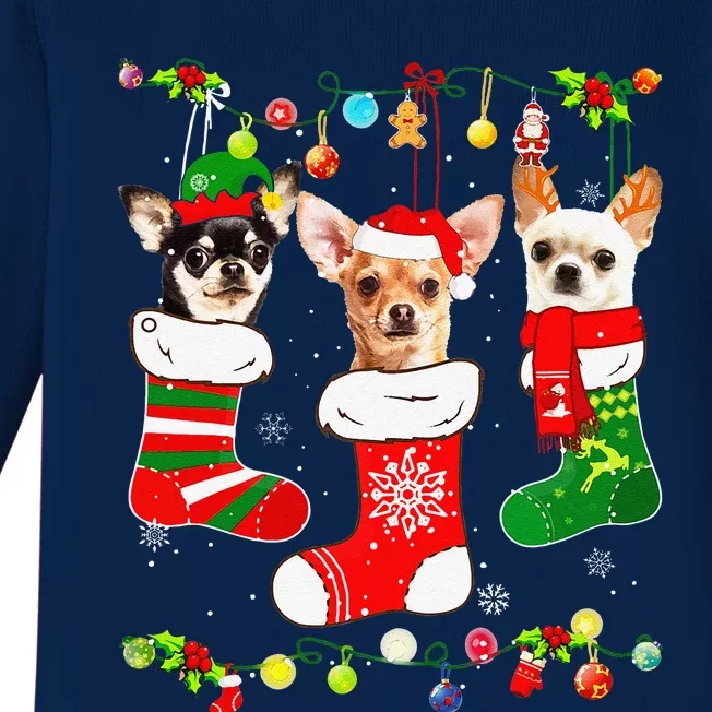 Chihuahua Christmas Lights Gift Funny Xmas Dog Lover Baby Long Sleeve Bodysuit