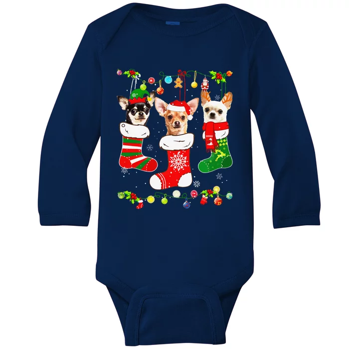 Chihuahua Christmas Lights Gift Funny Xmas Dog Lover Baby Long Sleeve Bodysuit