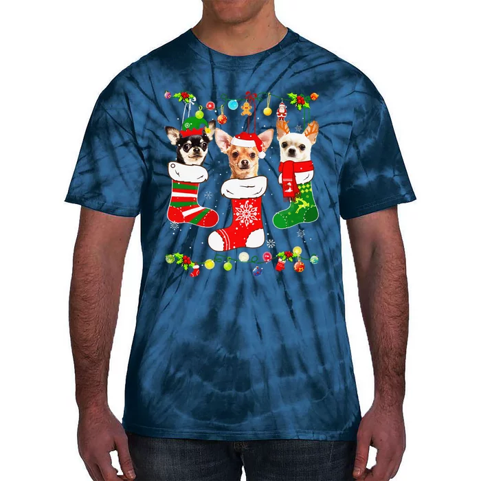 Chihuahua Christmas Lights Gift Funny Xmas Dog Lover Tie-Dye T-Shirt