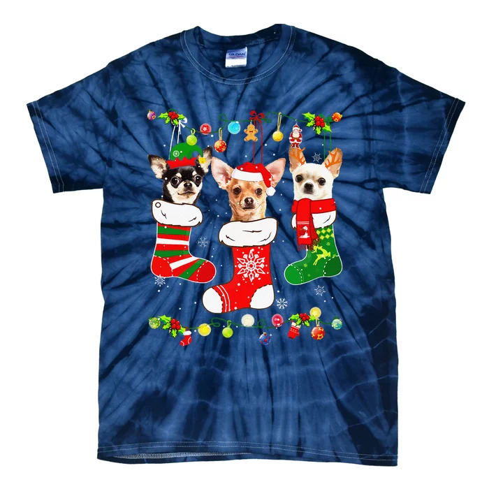 Chihuahua Christmas Lights Gift Funny Xmas Dog Lover Tie-Dye T-Shirt