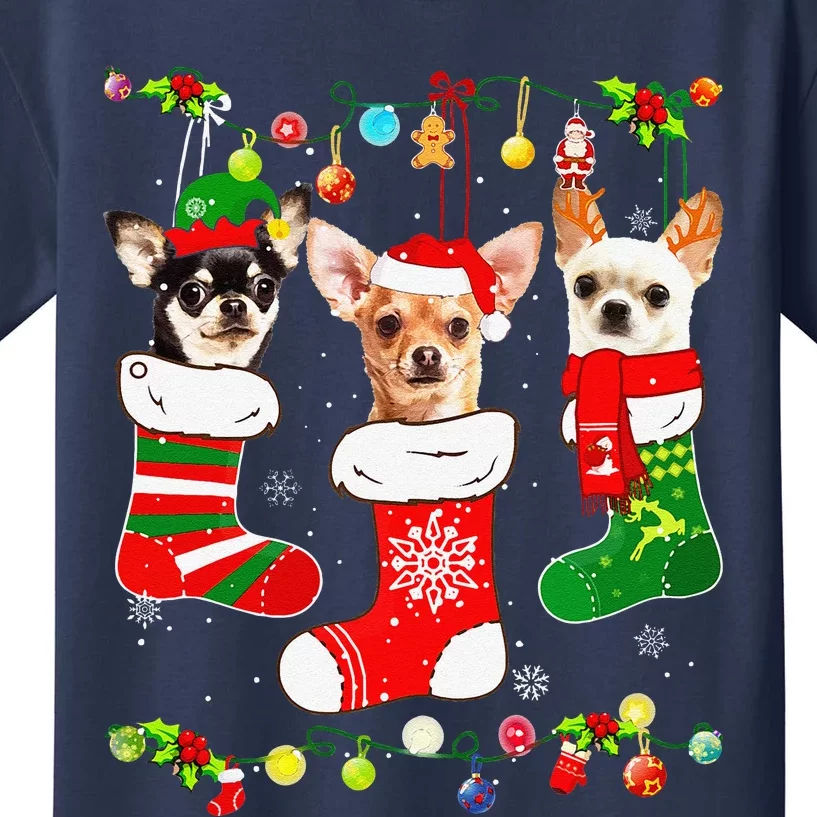 Chihuahua Christmas Lights Gift Funny Xmas Dog Lover Kids T-Shirt