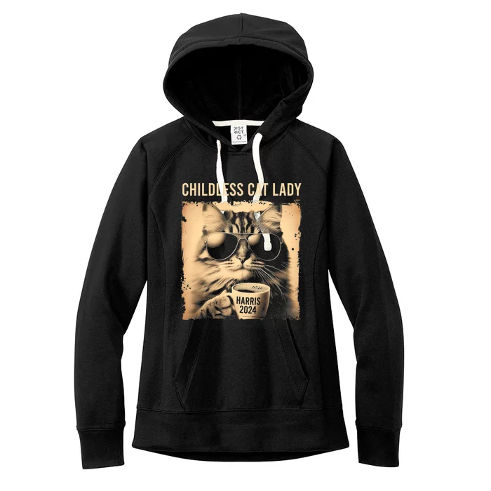 Childless Cat Lady Vintage Coffee Cat Women's Fleece Hoodie