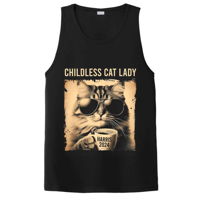 Childless Cat Lady Vintage Coffee Cat Performance Tank