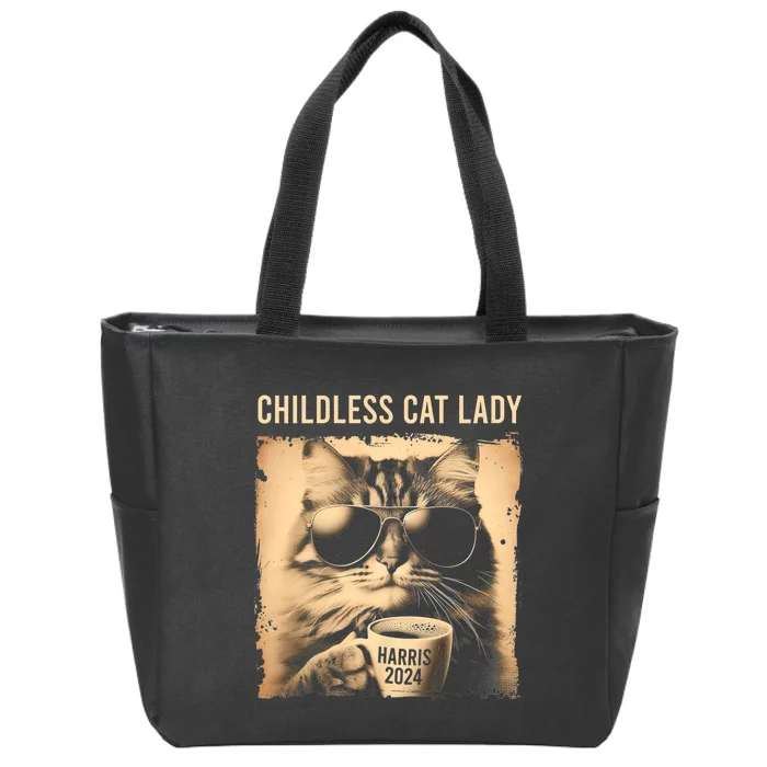 Childless Cat Lady Vintage Coffee Cat Zip Tote Bag