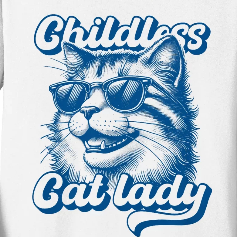 Childless Cat Lady Funny Cat Lover Kids Long Sleeve Shirt