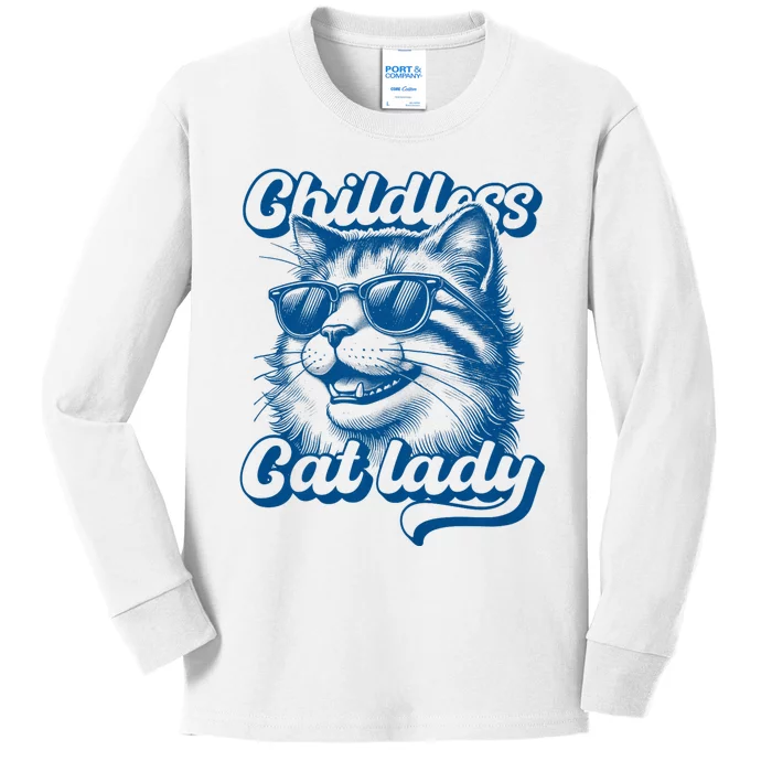 Childless Cat Lady Funny Cat Lover Kids Long Sleeve Shirt