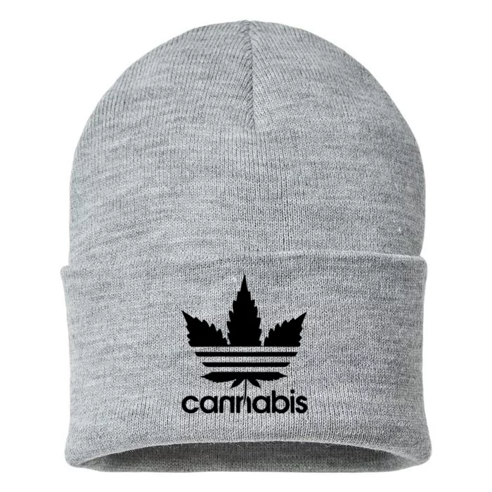 Cannabis Cool Leaf With Stripes Design Sustainable Knit Beanie