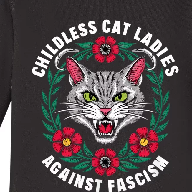 Childless Cat Ladies Against Fascism Flowers Baby Long Sleeve Bodysuit