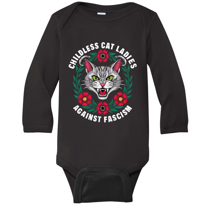 Childless Cat Ladies Against Fascism Flowers Baby Long Sleeve Bodysuit