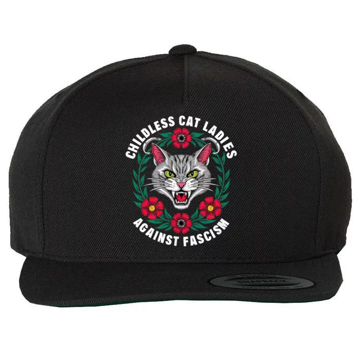 Childless Cat Ladies Against Fascism Flowers Wool Snapback Cap