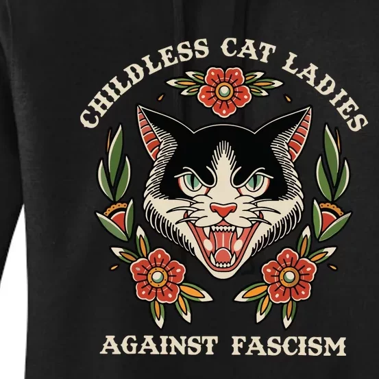 Childless Cat Ladies Against Fascism Flowers Women's Pullover Hoodie