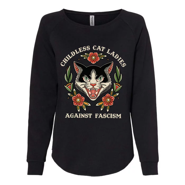 Childless Cat Ladies Against Fascism Flowers Womens California Wash Sweatshirt