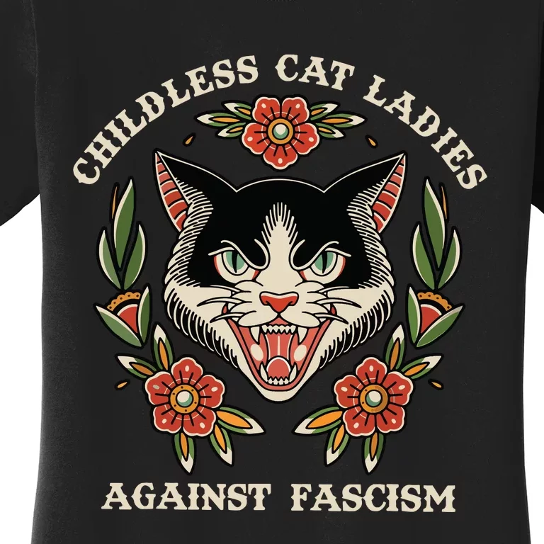 Childless Cat Ladies Against Fascism Flowers Women's T-Shirt